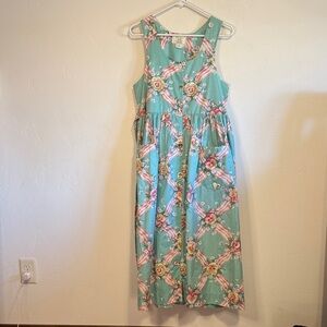 Vintage Floral Maxi Dress - Aqua